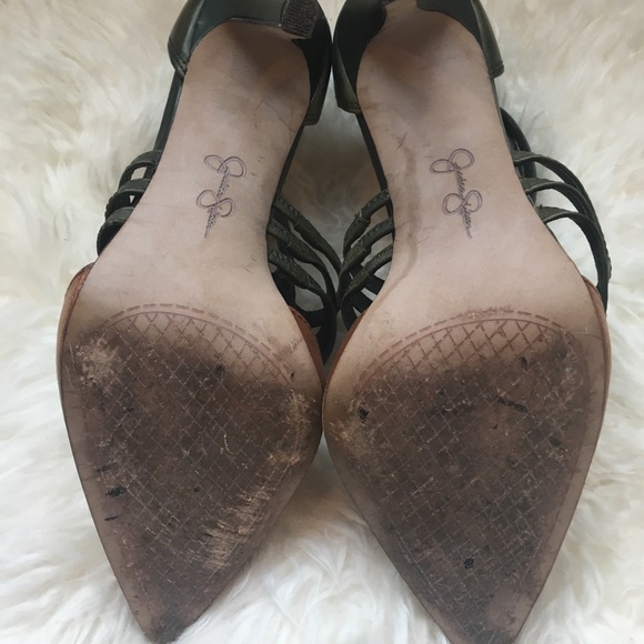 Jessica Simpson Green & Tan Strappy Heels sz8 - Picture 7 of 7